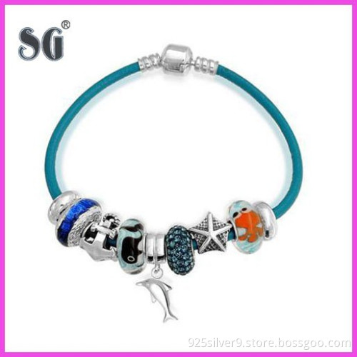 Nautical Sea Ocean Anchor Dangle Charm Bead Bracelet Wtih Screw Thread Treatment